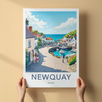 Newquay Poster - England Travel Art - Sunny Harbor View Home Decor