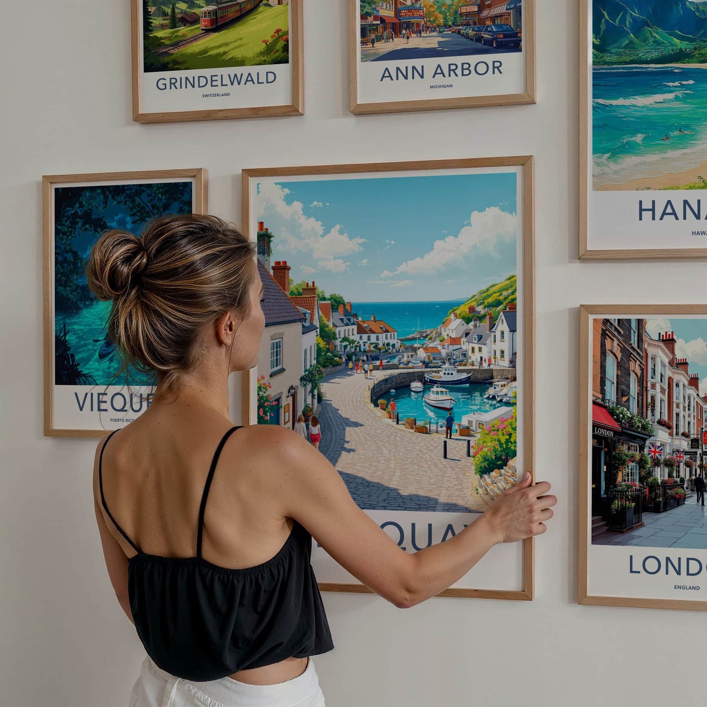 Newquay Poster - England Travel Art - Sunny Harbor View Home Decor