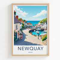 Newquay Poster - England Travel Art - Sunny Harbor View Home Decor