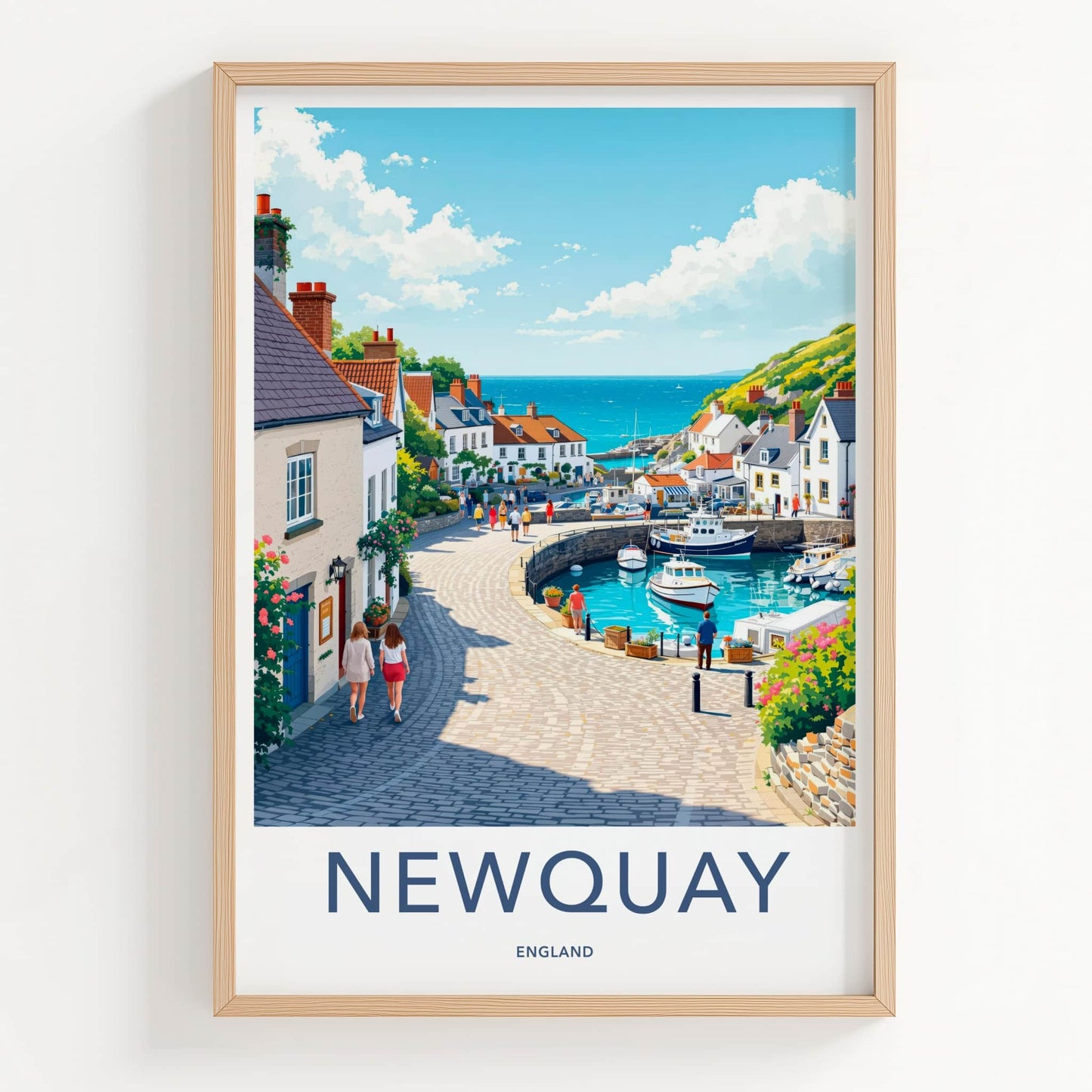 Newquay Poster - England Travel Art - Sunny Harbor View Home Decor
