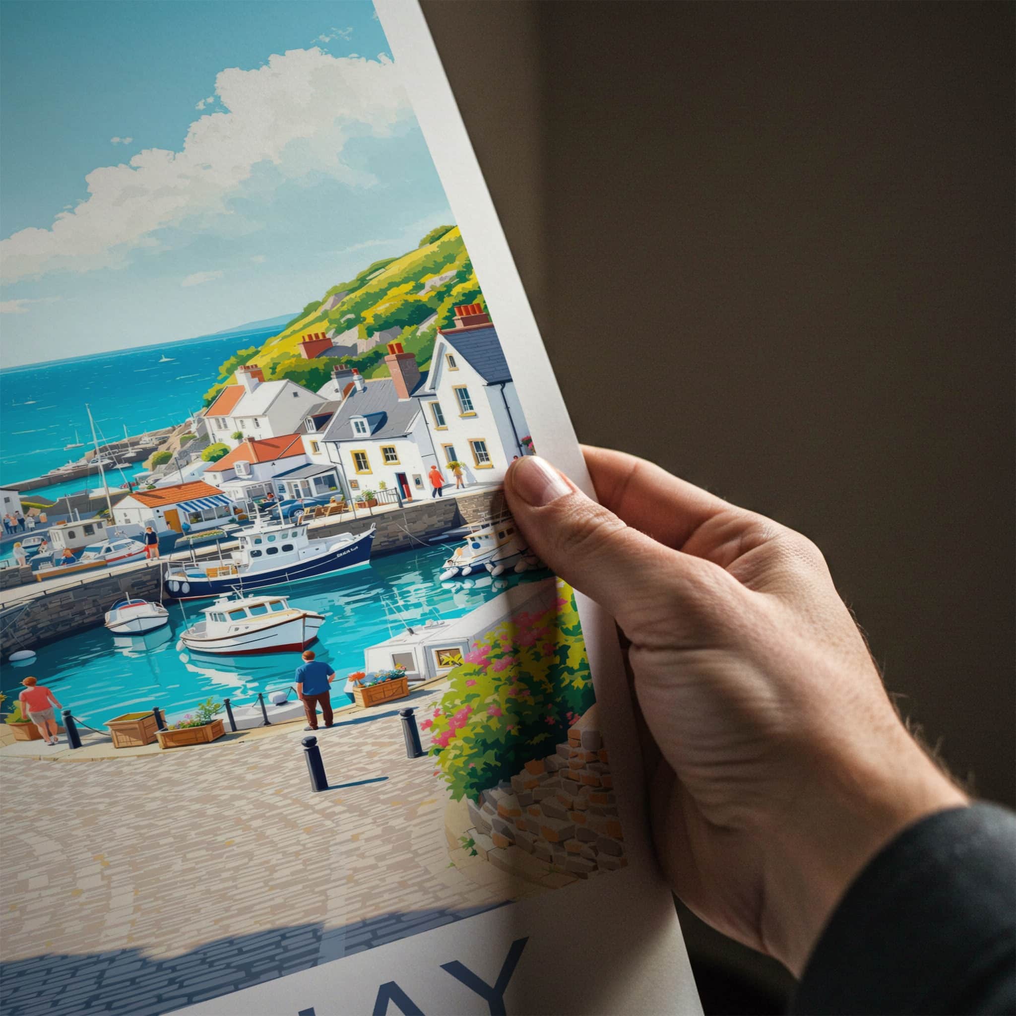 Newquay Poster - England Travel Art - Sunny Harbor View Home Decor