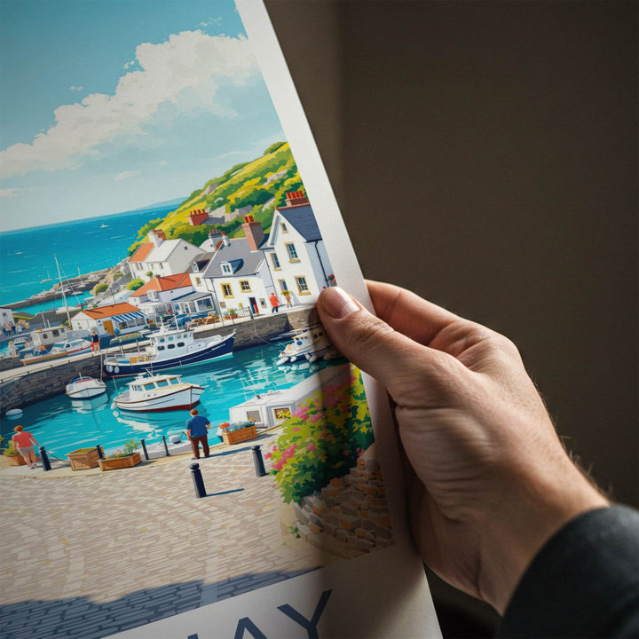 Newquay Poster - England Travel Art - Sunny Harbor View Home Decor