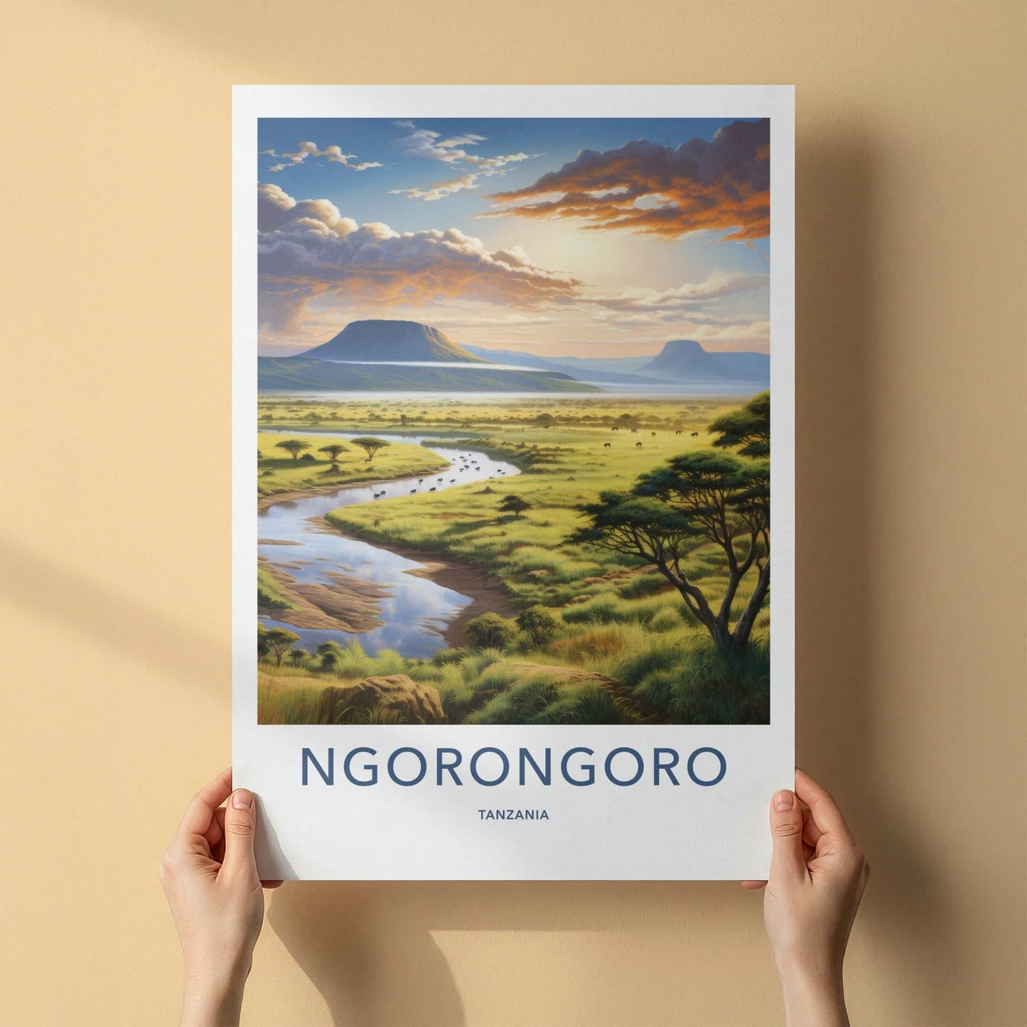 Ngorongoro Poster - Tanzania Travel Art - African River Landscape Home Decor