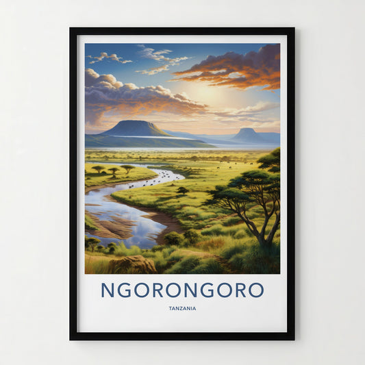 Ngorongoro Poster - Tanzania Travel Art - African River Landscape Home Decor