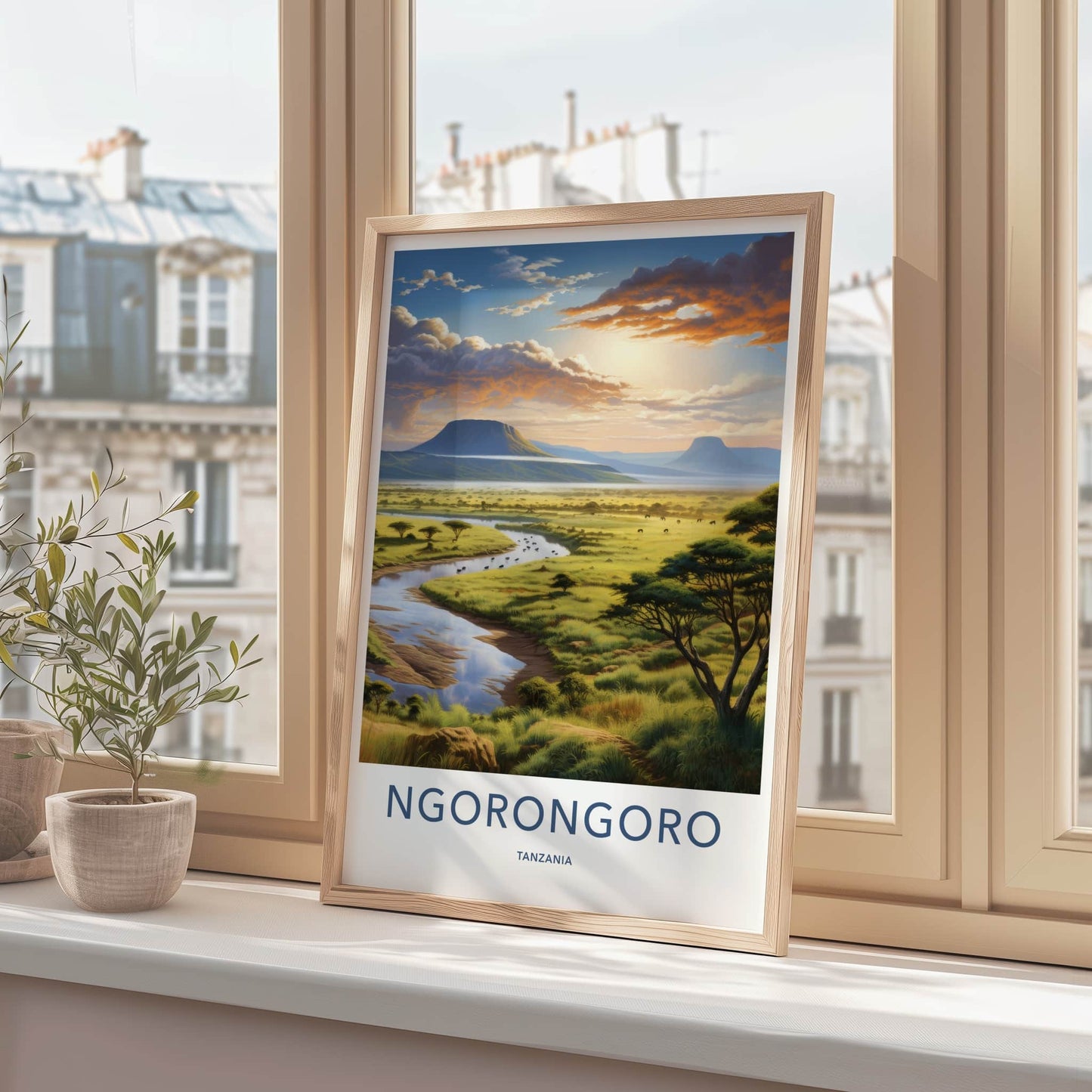 Ngorongoro Poster - Tanzania Travel Art - African River Landscape Home Decor