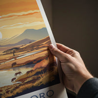 Ngorongoro Poster - Tanzania Travel Art - Savanna Sunset Elephants Home Decor