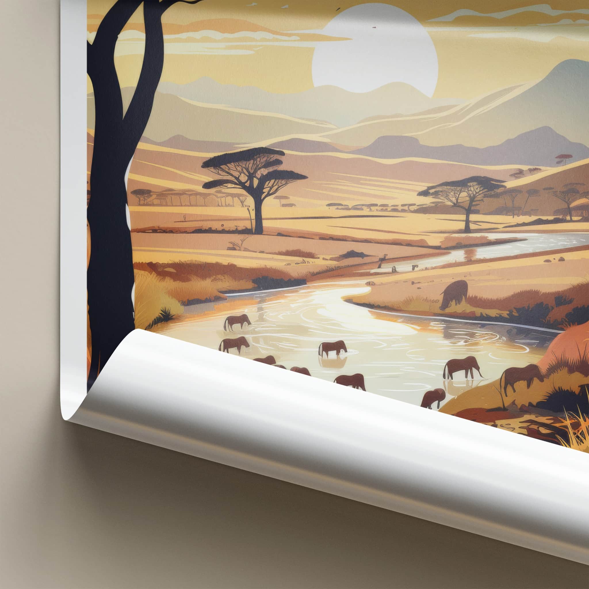 Ngorongoro Poster - Tanzania Travel Art - Savanna Sunset Elephants Home Decor