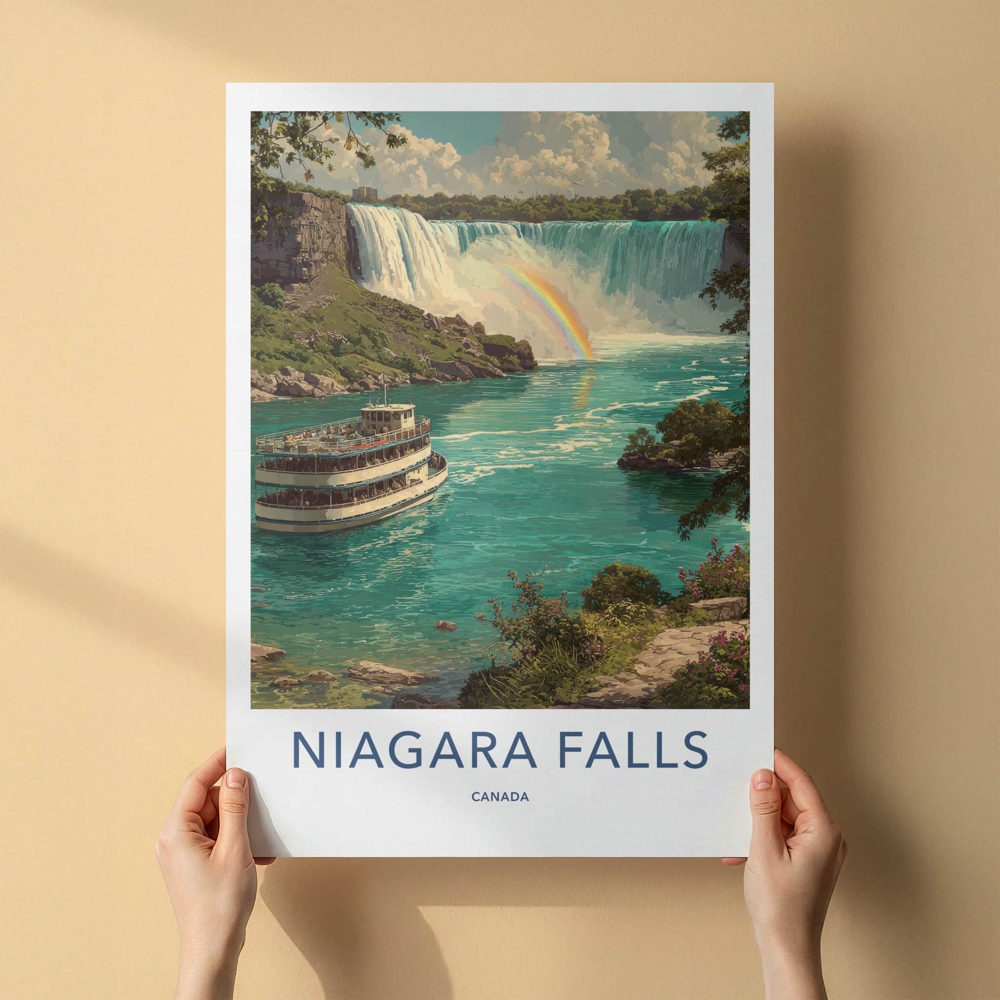 Niagara Falls Poster - Canada Art Print - Rainbow Boat Waters Home Decor