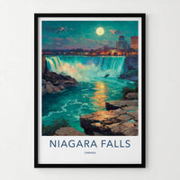 Niagara Falls Poster - Canada Travel Art - Moonlit Falls City Home Decor