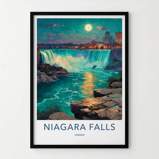 Niagara Falls Poster - Canada Travel Art - Moonlit Falls City Home Decor
