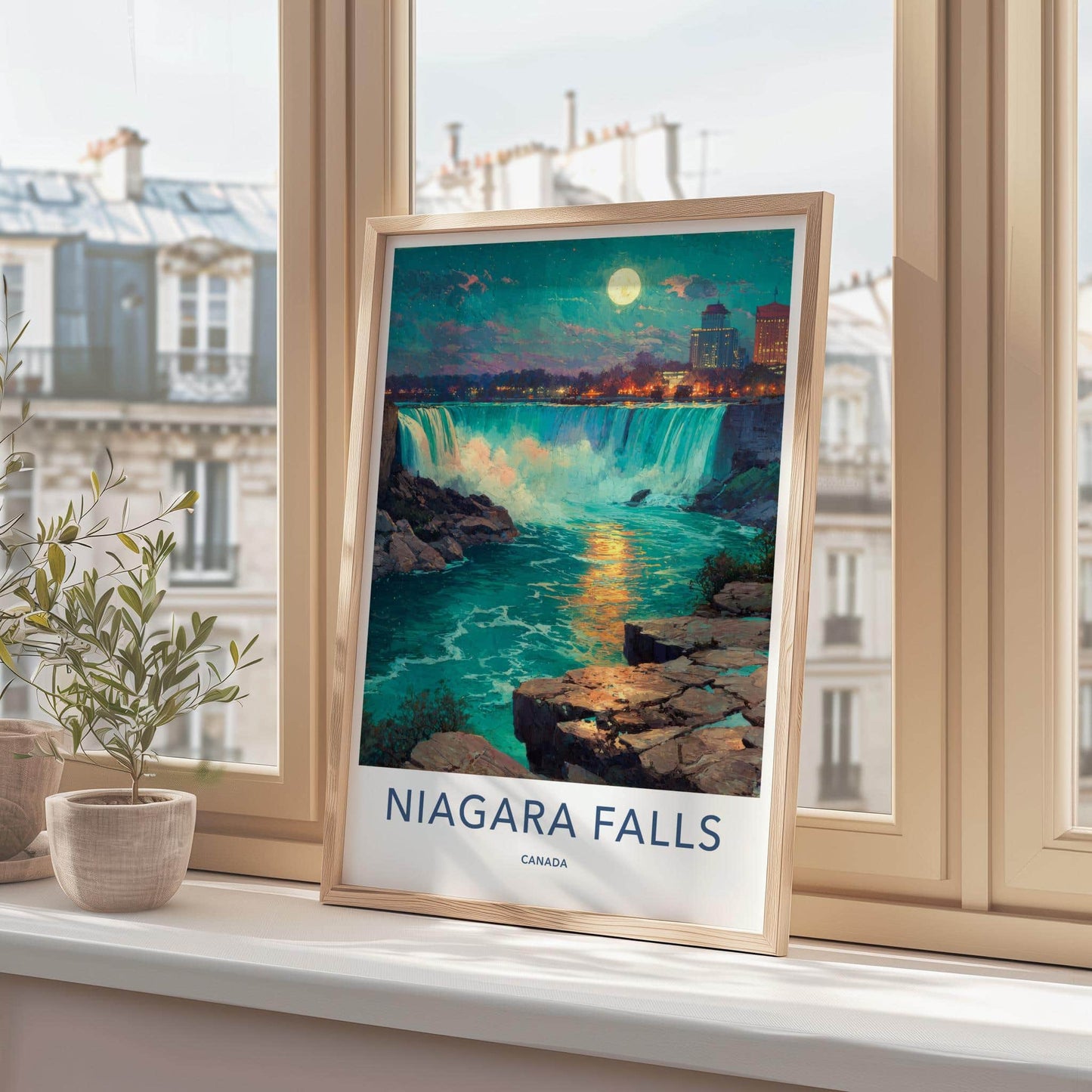 Niagara Falls Poster - Canada Travel Art - Moonlit Falls City Home Decor