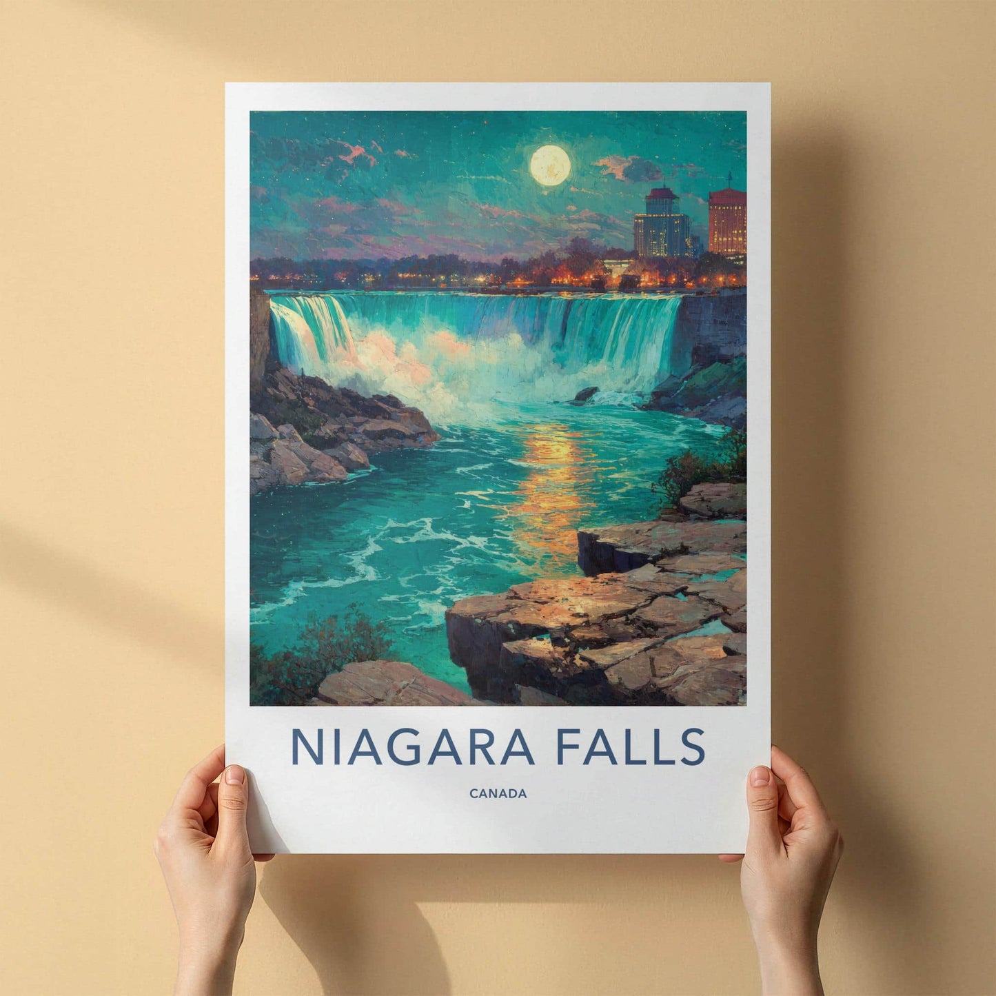 Niagara Falls Poster - Canada Travel Art - Moonlit Falls City Home Decor