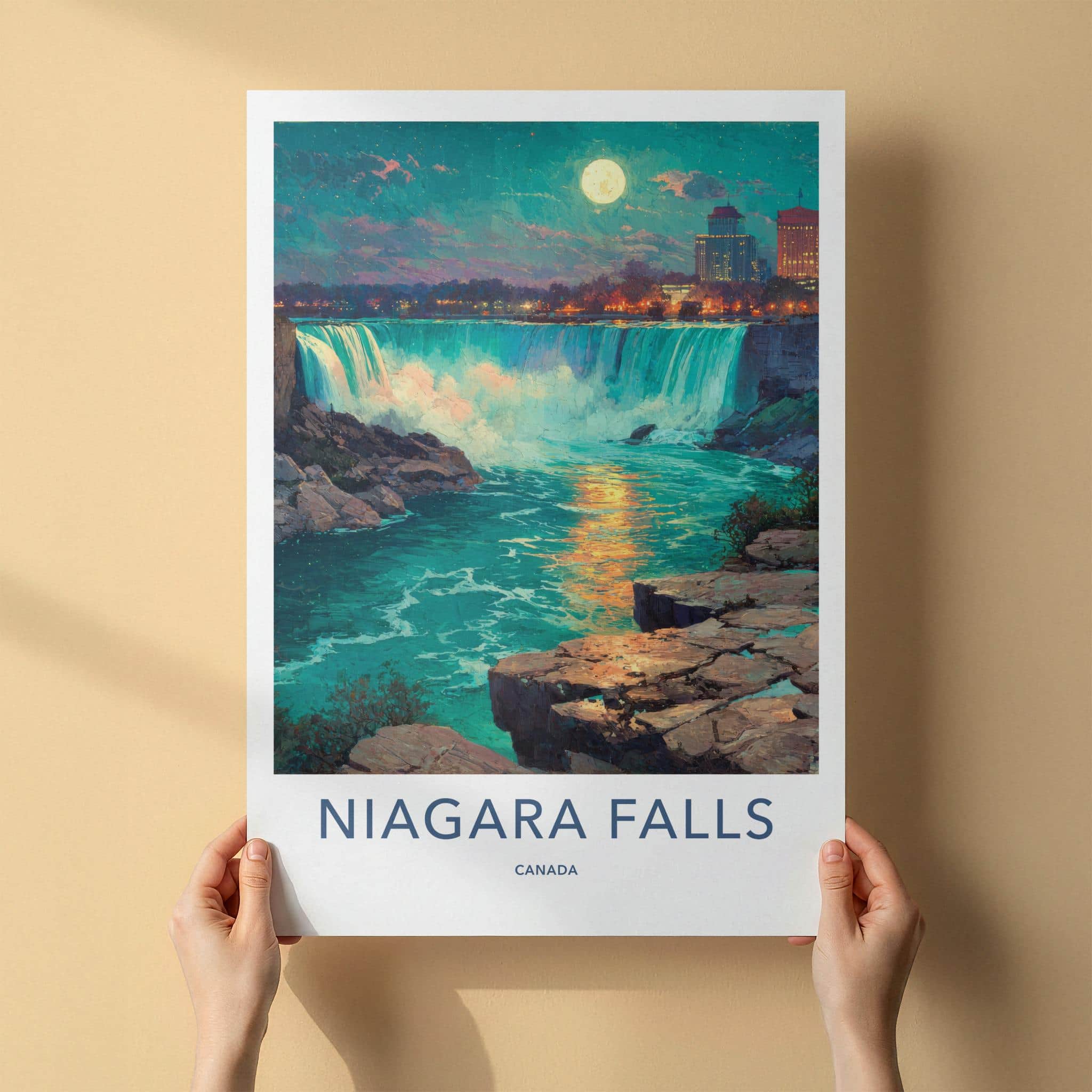 Niagara Falls Poster - Canada Travel Art - Moonlit Falls City Home Decor