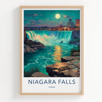 Niagara Falls Poster - Canada Travel Art - Moonlit Falls City Home Decor