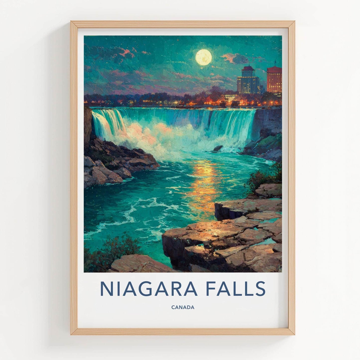 Niagara Falls Poster - Canada Travel Art - Moonlit Falls City Home Decor