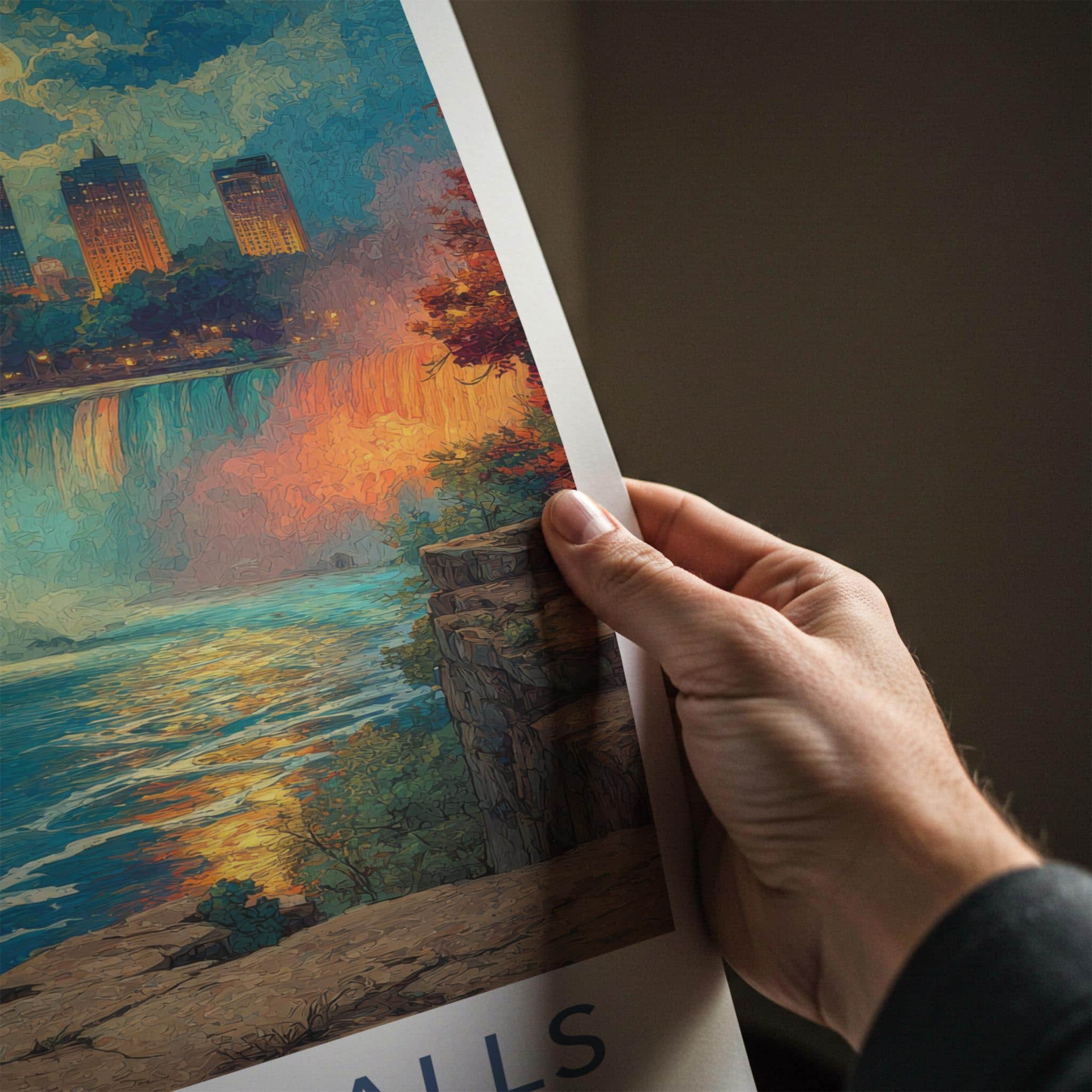 Niagara Falls Poster - New York Travel Art - Moonlit City Falls Home Decor