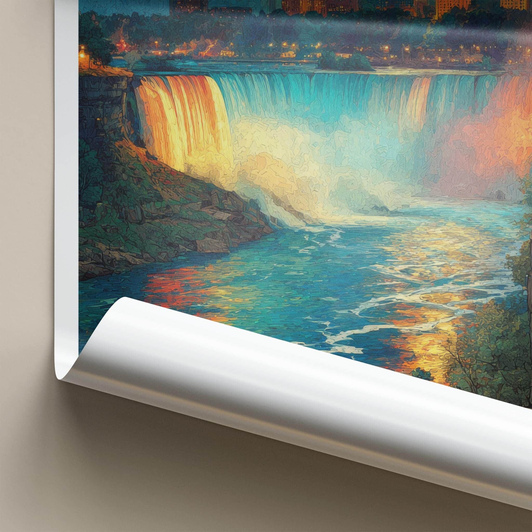 Niagara Falls Poster - New York Travel Art - Moonlit City Falls Home Decor
