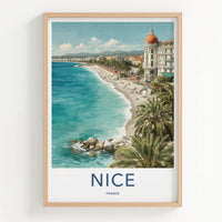 Nice Poster - France Art Print - Coastal resort panorama Wall Decor