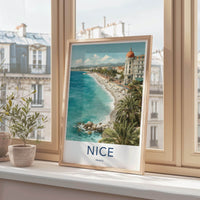 Nice Poster - France Art Print - Coastal resort panorama Wall Decor
