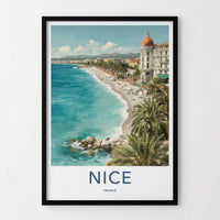 Nice Poster - France Art Print - Coastal resort panorama Wall Decor