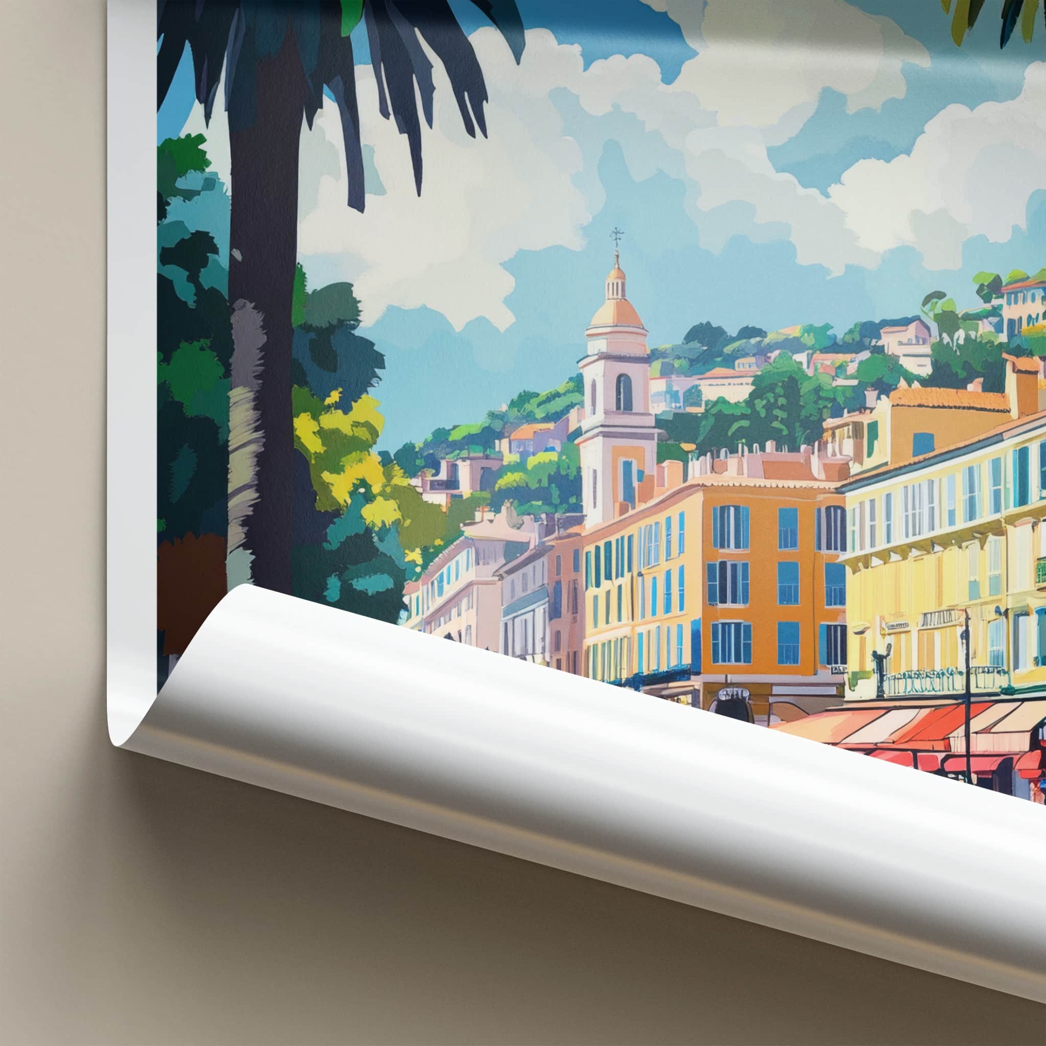 Nice Poster - France Travel Art - Palm Lined Promenade Home Decor