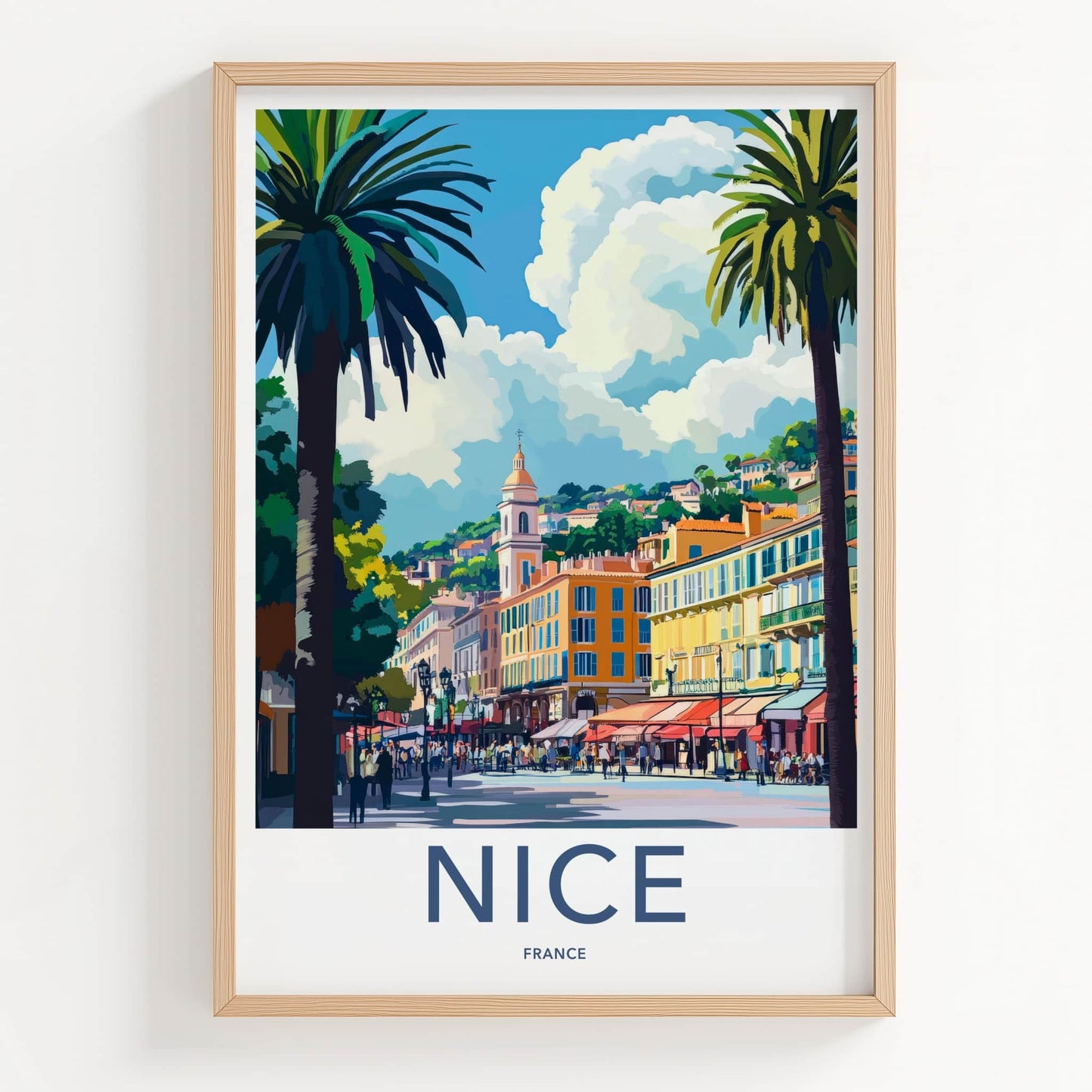 Nice Poster - France Travel Art - Palm Lined Promenade Home Decor