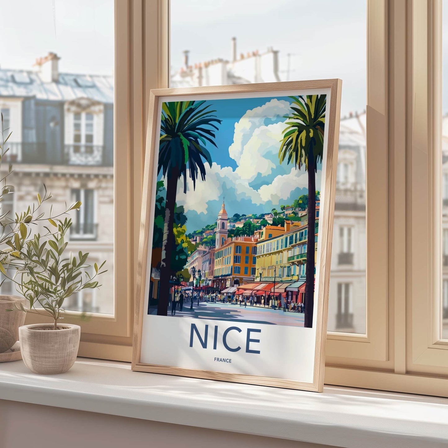 Nice Poster - France Travel Art - Palm Lined Promenade Home Decor