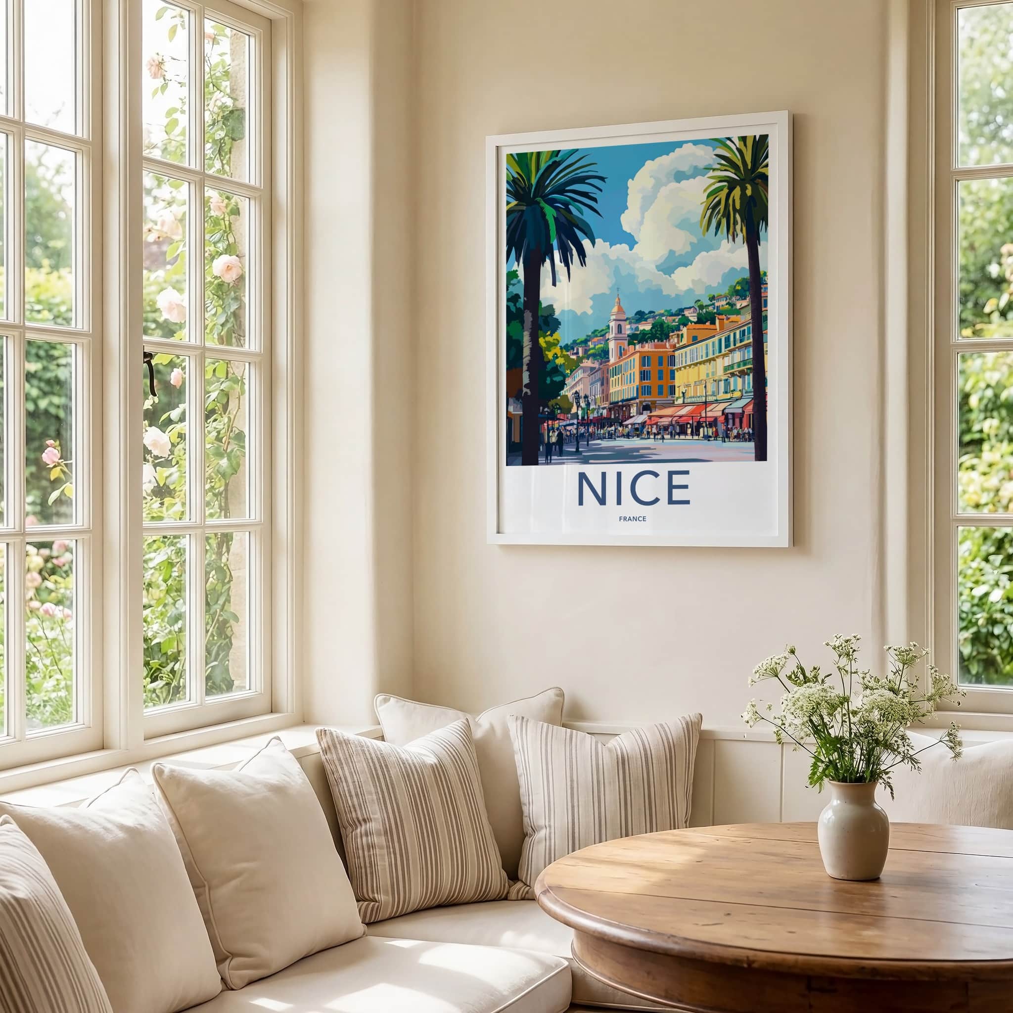 Nice Poster - France Travel Art - Palm Lined Promenade Home Decor