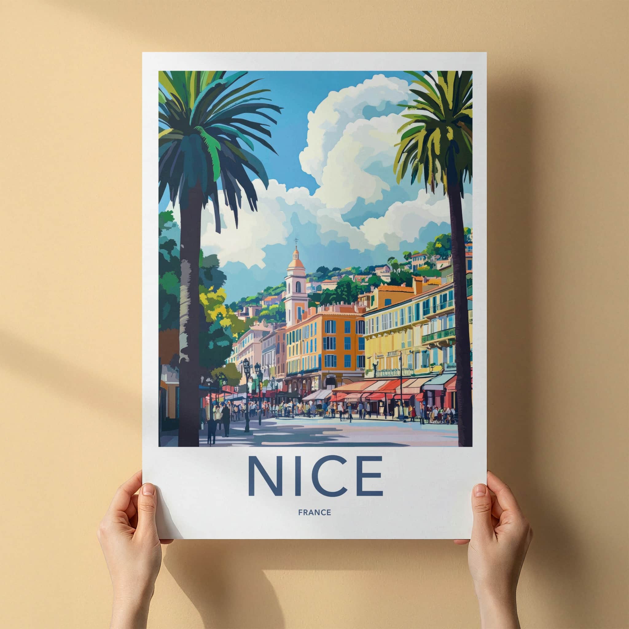 Nice Poster - France Travel Art - Palm Lined Promenade Home Decor