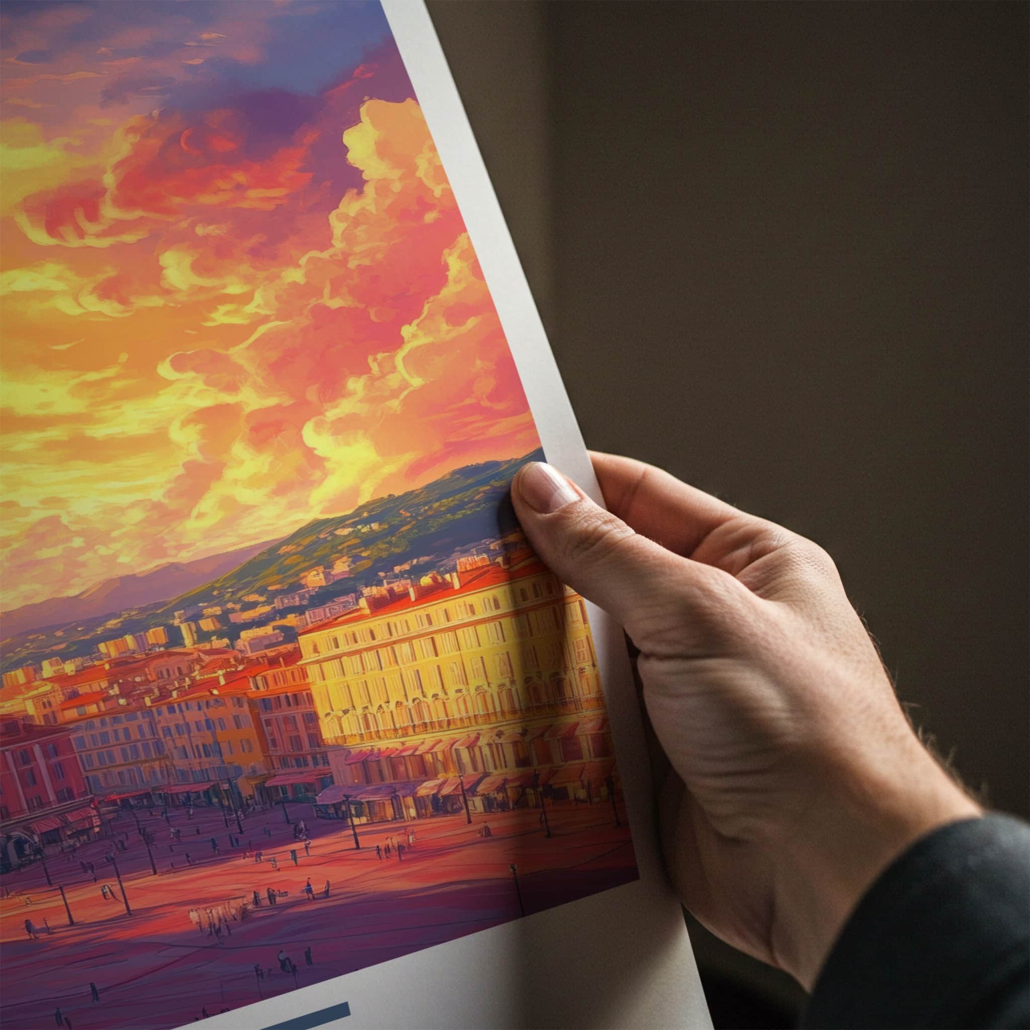 Nice Poster - France Travel Art - Vibrant City Sunset Home Decor