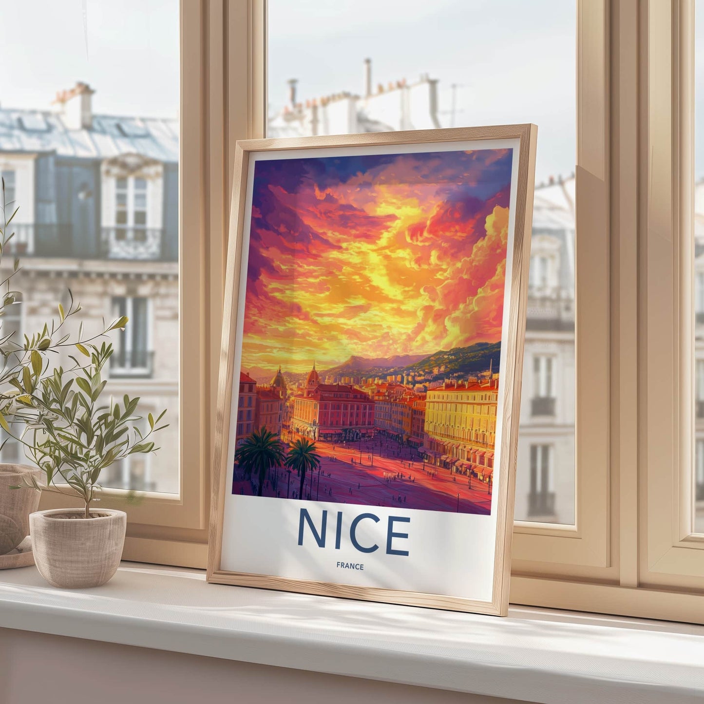Nice Poster - France Travel Art - Vibrant City Sunset Home Decor