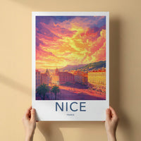 Nice Poster - France Travel Art - Vibrant City Sunset Home Decor