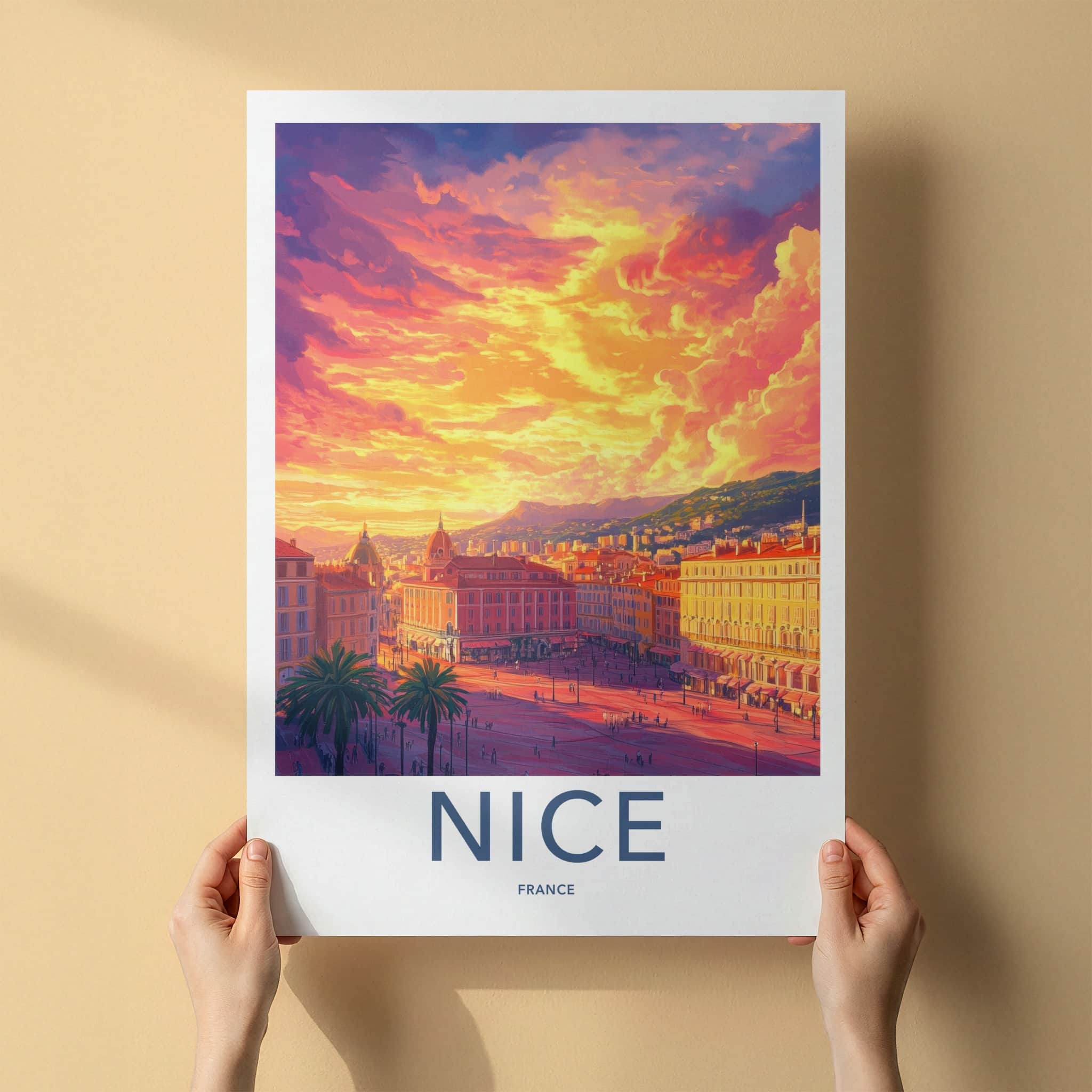 Nice Poster - France Travel Art - Vibrant City Sunset Home Decor