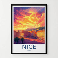 Nice Poster - France Travel Art - Vibrant City Sunset Home Decor
