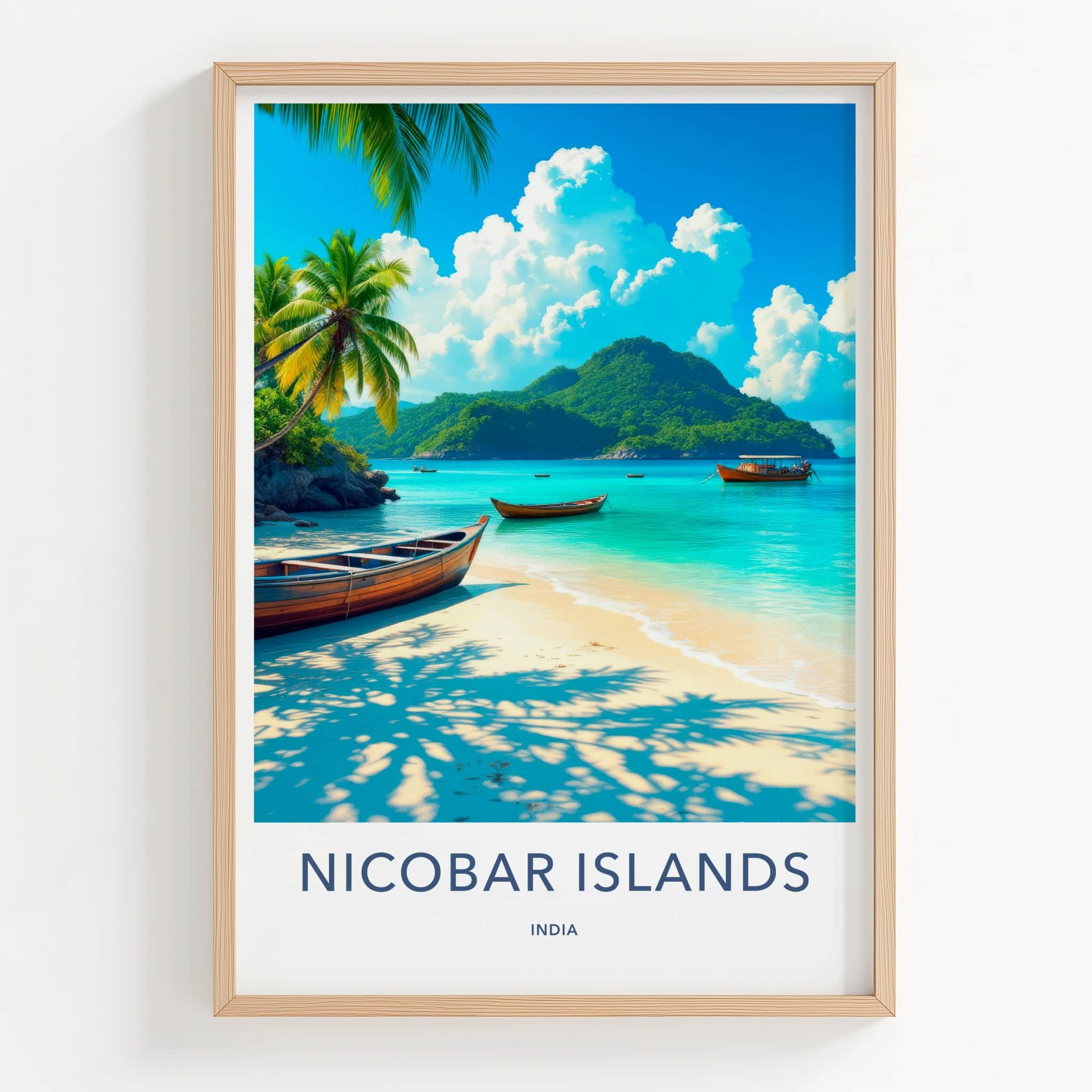 Nicobar Islands Poster - India Wall Art - Nicobar Tropical Beach Boats Gift
