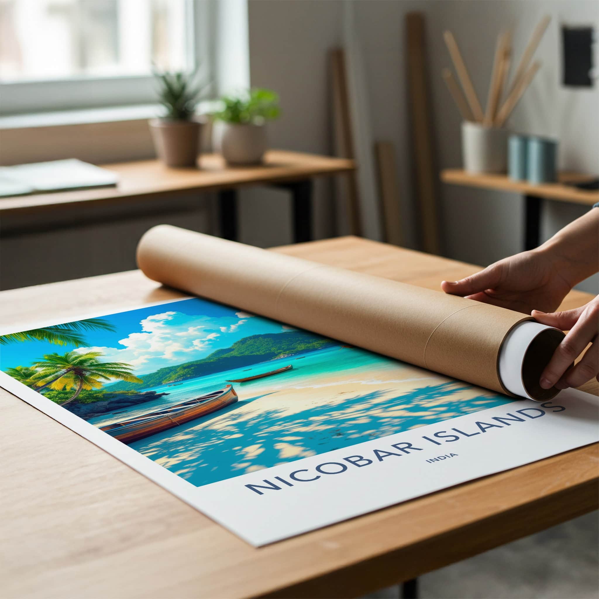 Nicobar Islands Poster - India Wall Art - Nicobar Tropical Beach Boats Gift