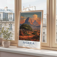 Nigeria Poster - Africa Travel Art - Orange Sky Mountain Home Decor