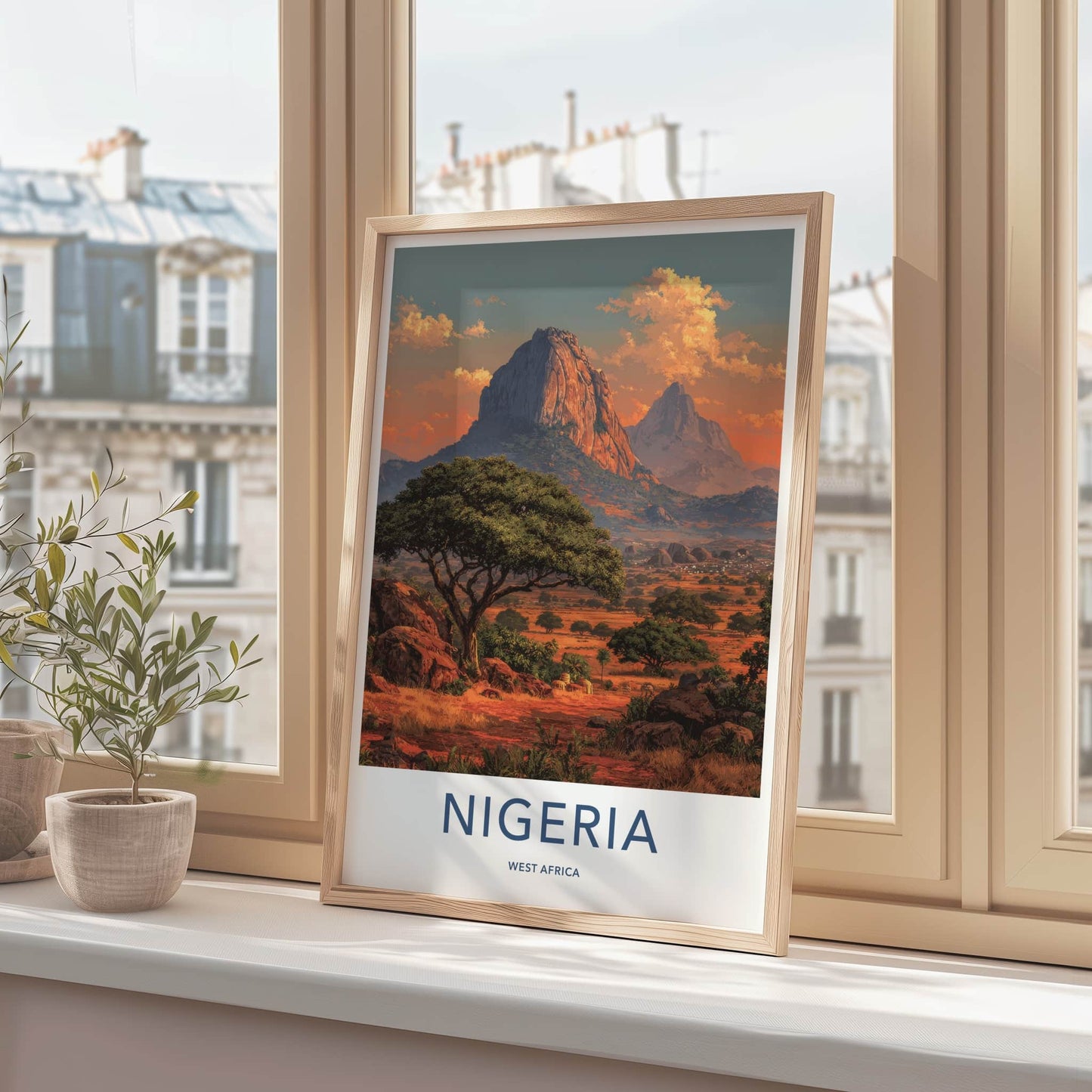 Nigeria Poster - Africa Travel Art - Orange Sky Mountain Home Decor
