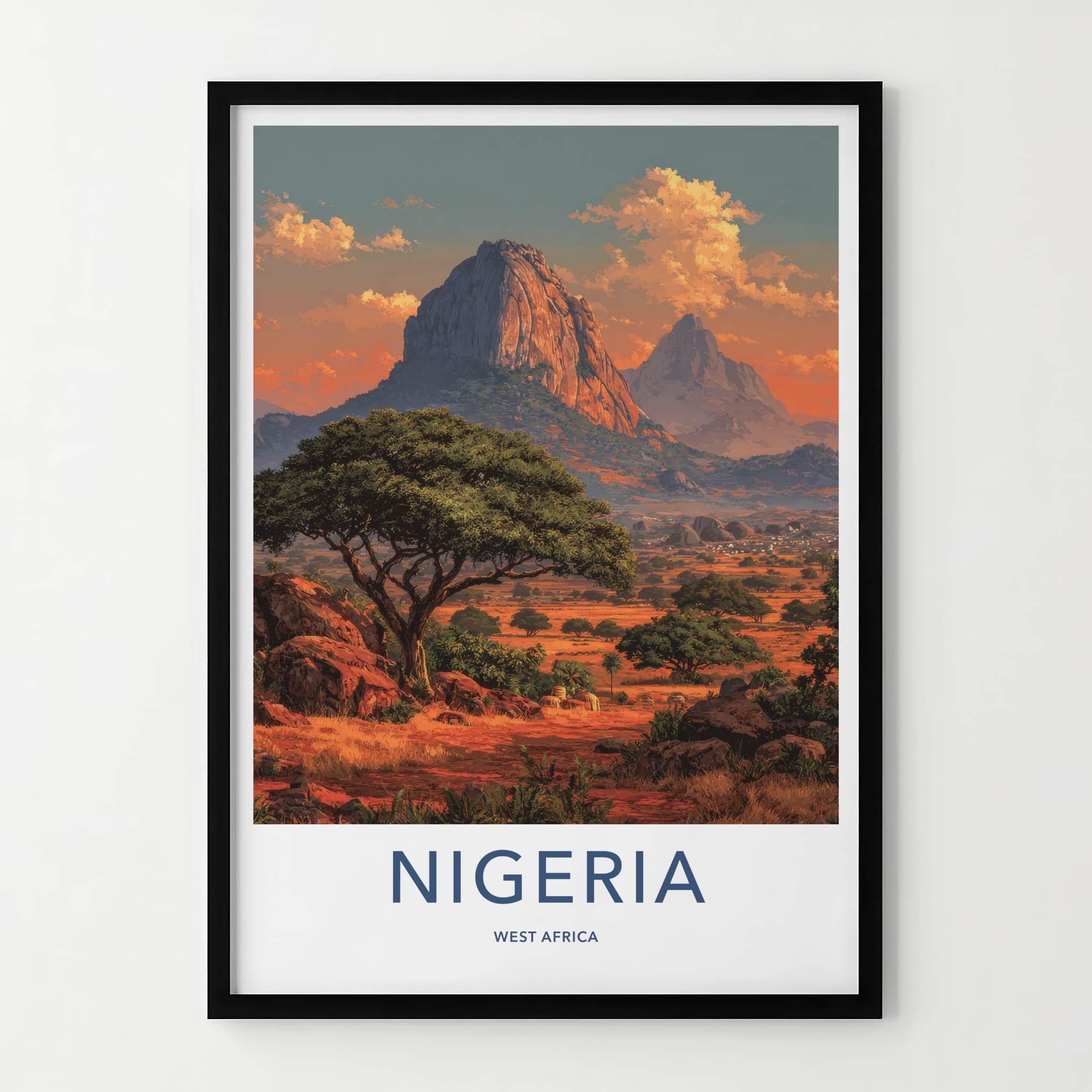Nigeria Poster - Africa Travel Art - Orange Sky Mountain Home Decor