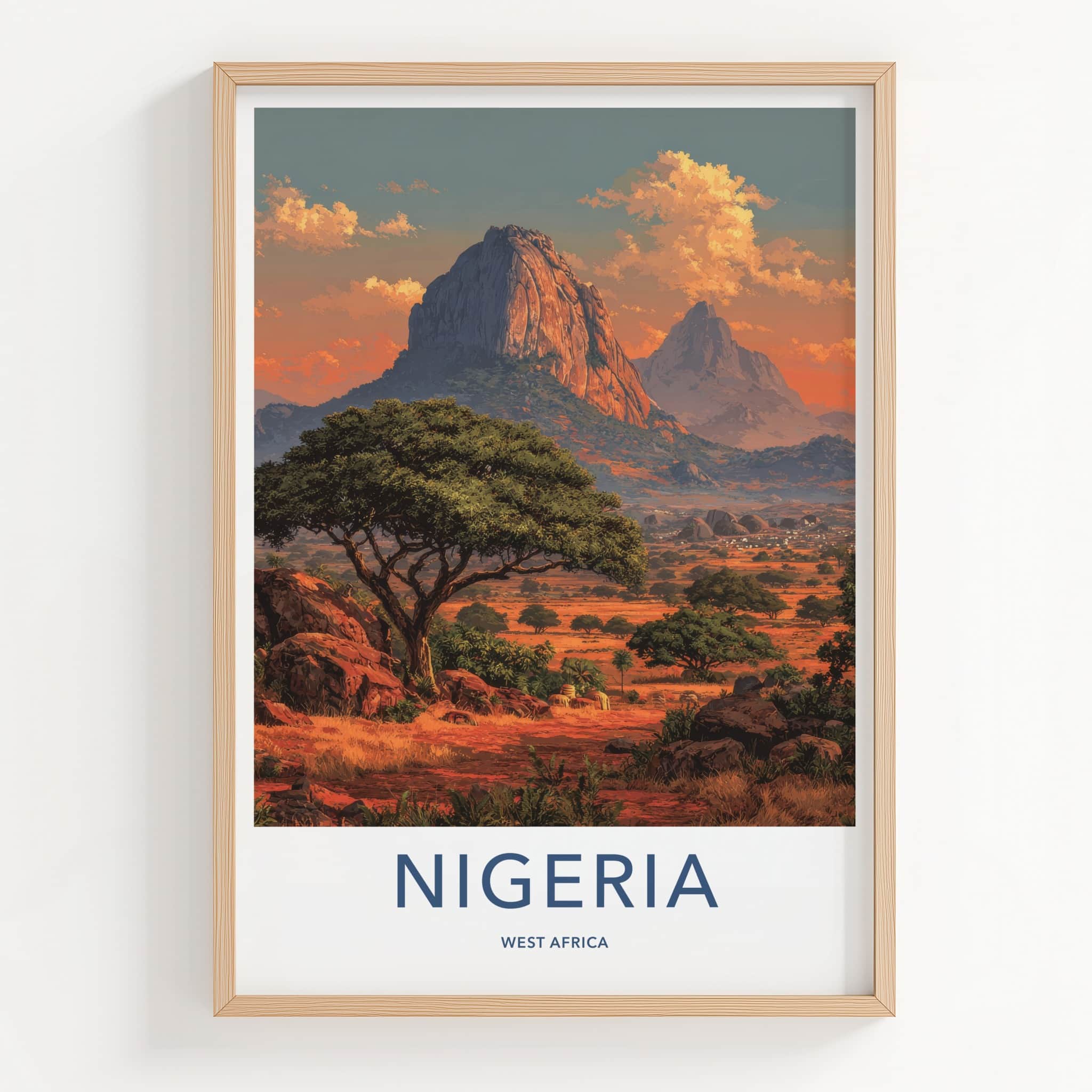Nigeria Poster - Africa Travel Art - Orange Sky Mountain Home Decor