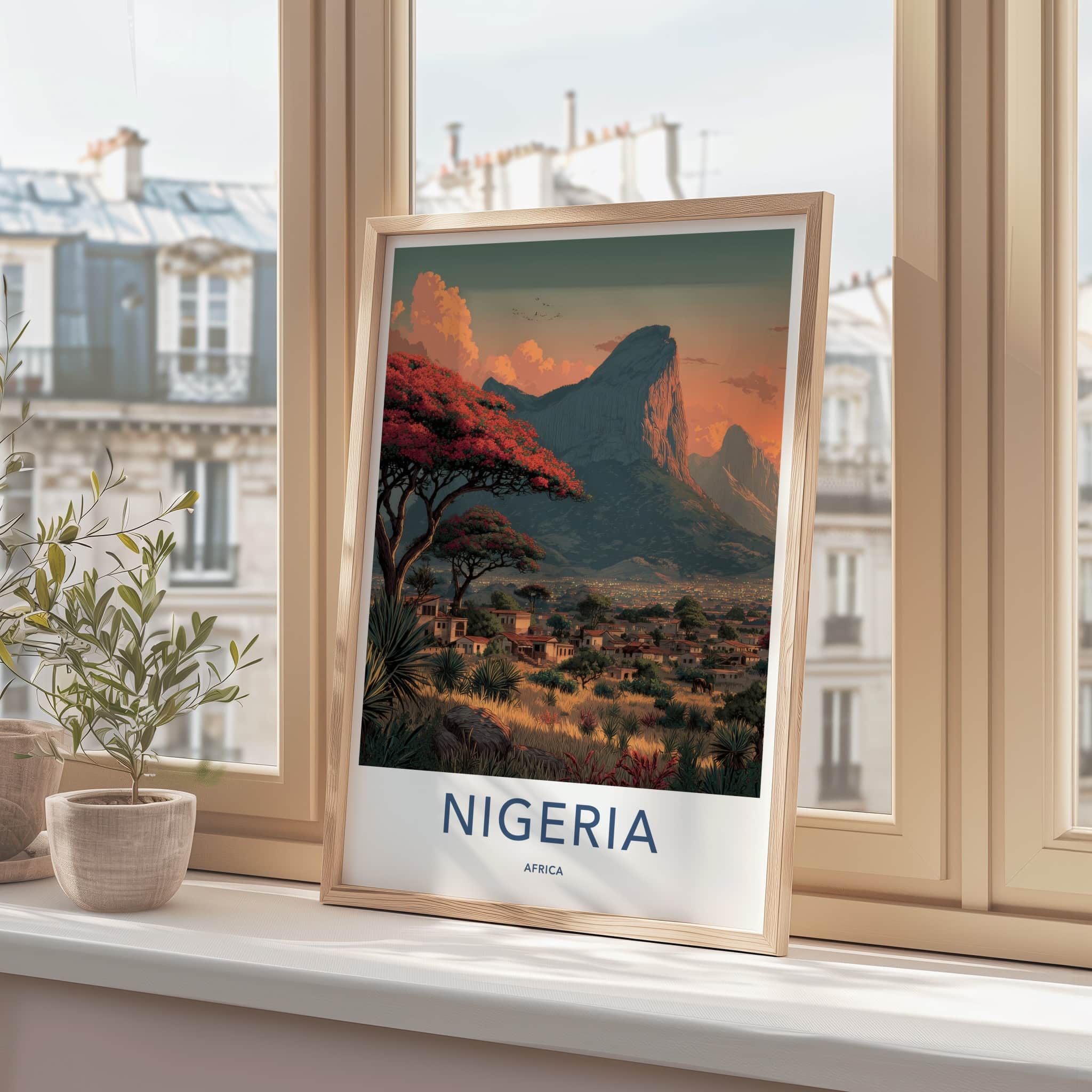 Nigeria Poster - Africa Travel Art - Red Trees Cityscape Home Decor