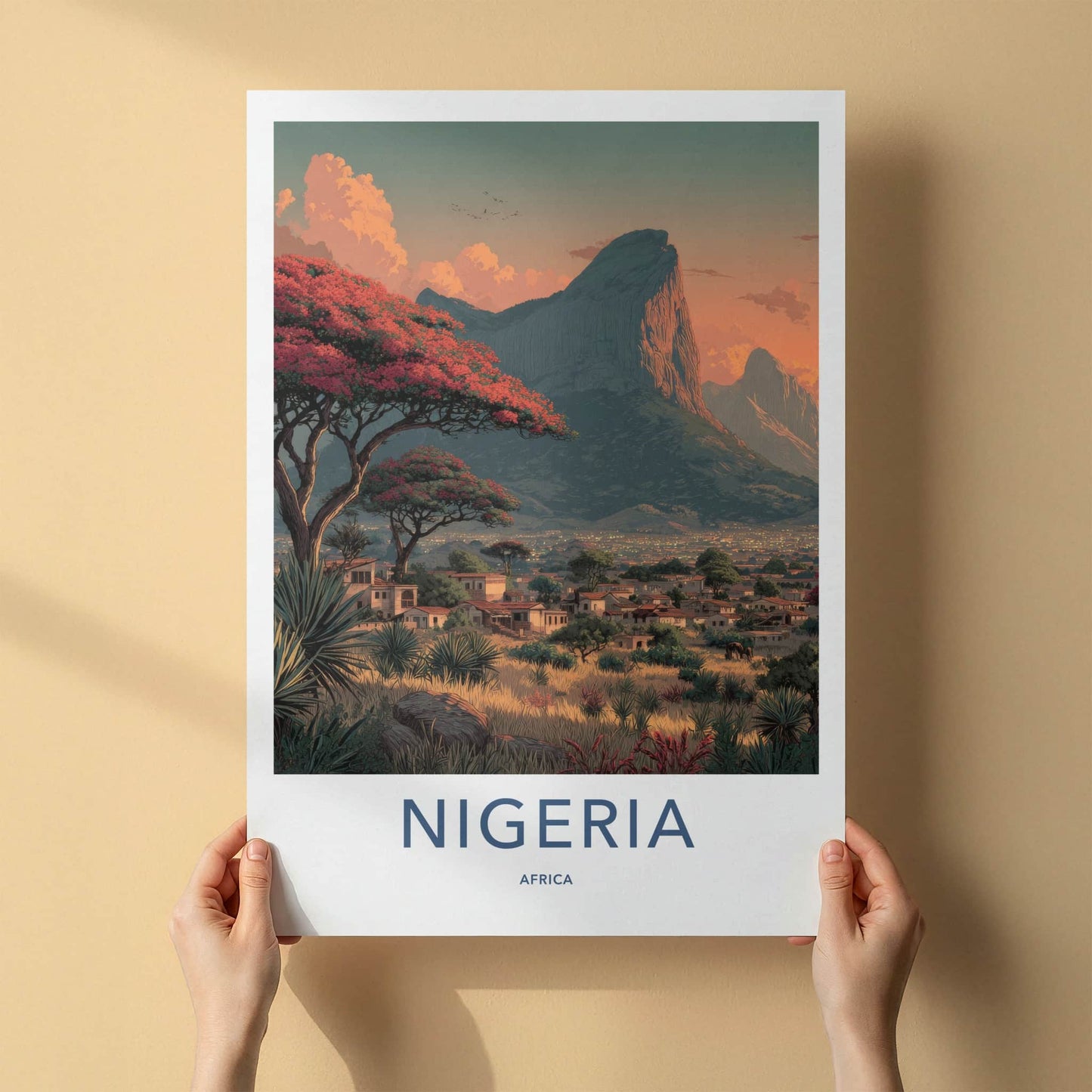 Nigeria Poster - Africa Travel Art - Red Trees Cityscape Home Decor