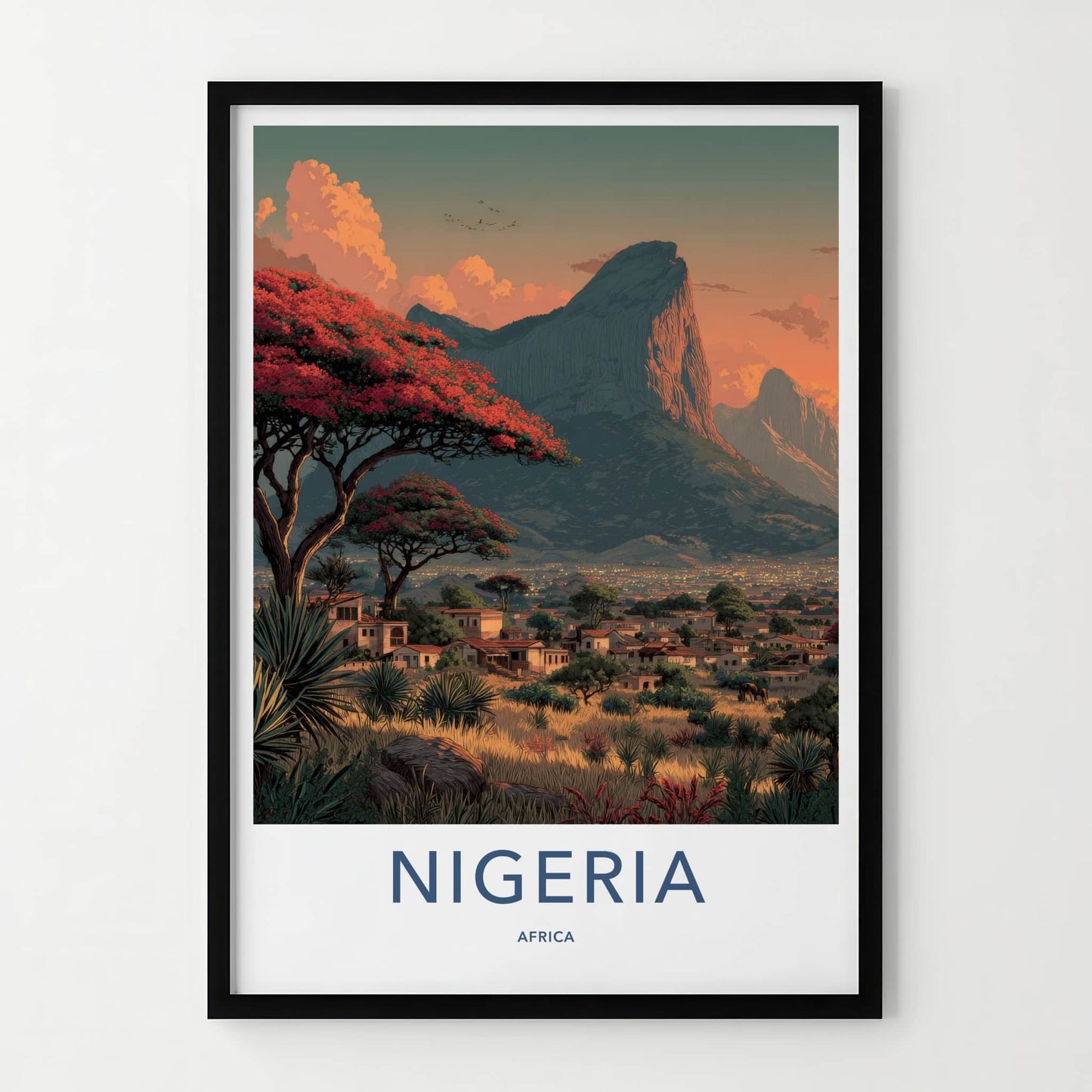 Nigeria Poster - Africa Travel Art - Red Trees Cityscape Home Decor