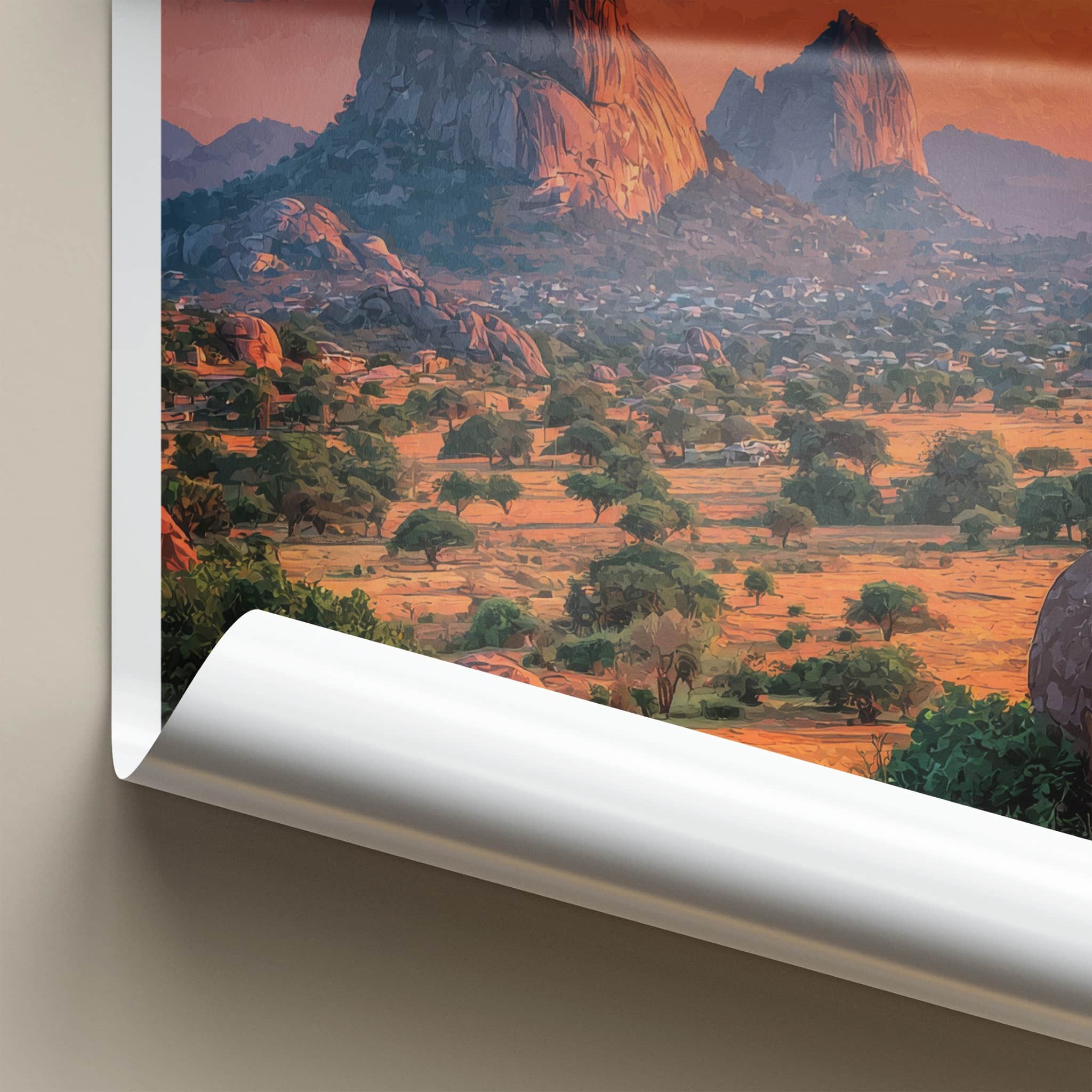 Nigeria Poster - Nigeria Travel Art - Sunset Mountain Village Home Decor