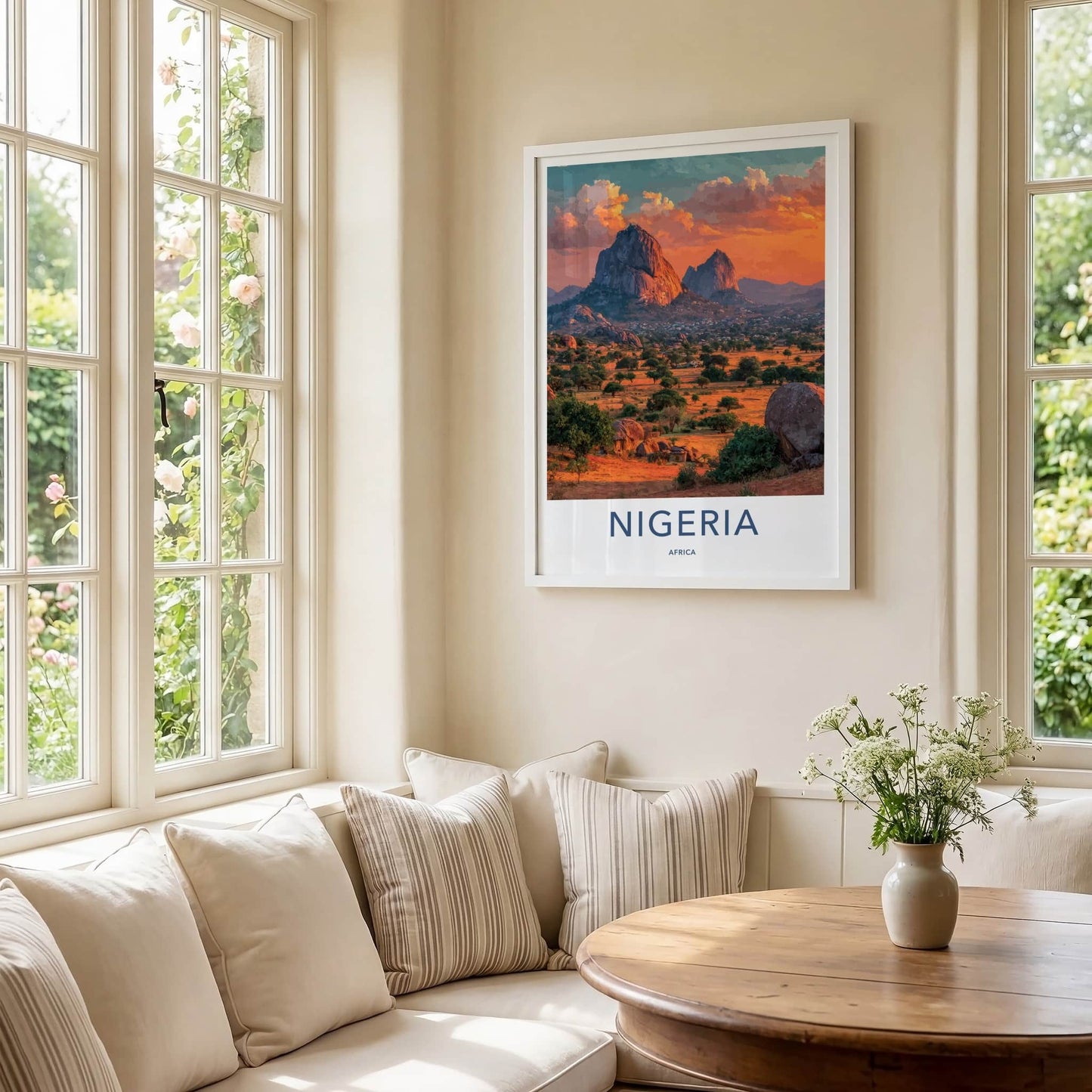 Nigeria Poster - Nigeria Travel Art - Sunset Mountain Village Home Decor