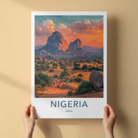 Nigeria Poster - Nigeria Travel Art - Sunset Mountain Village Home Decor