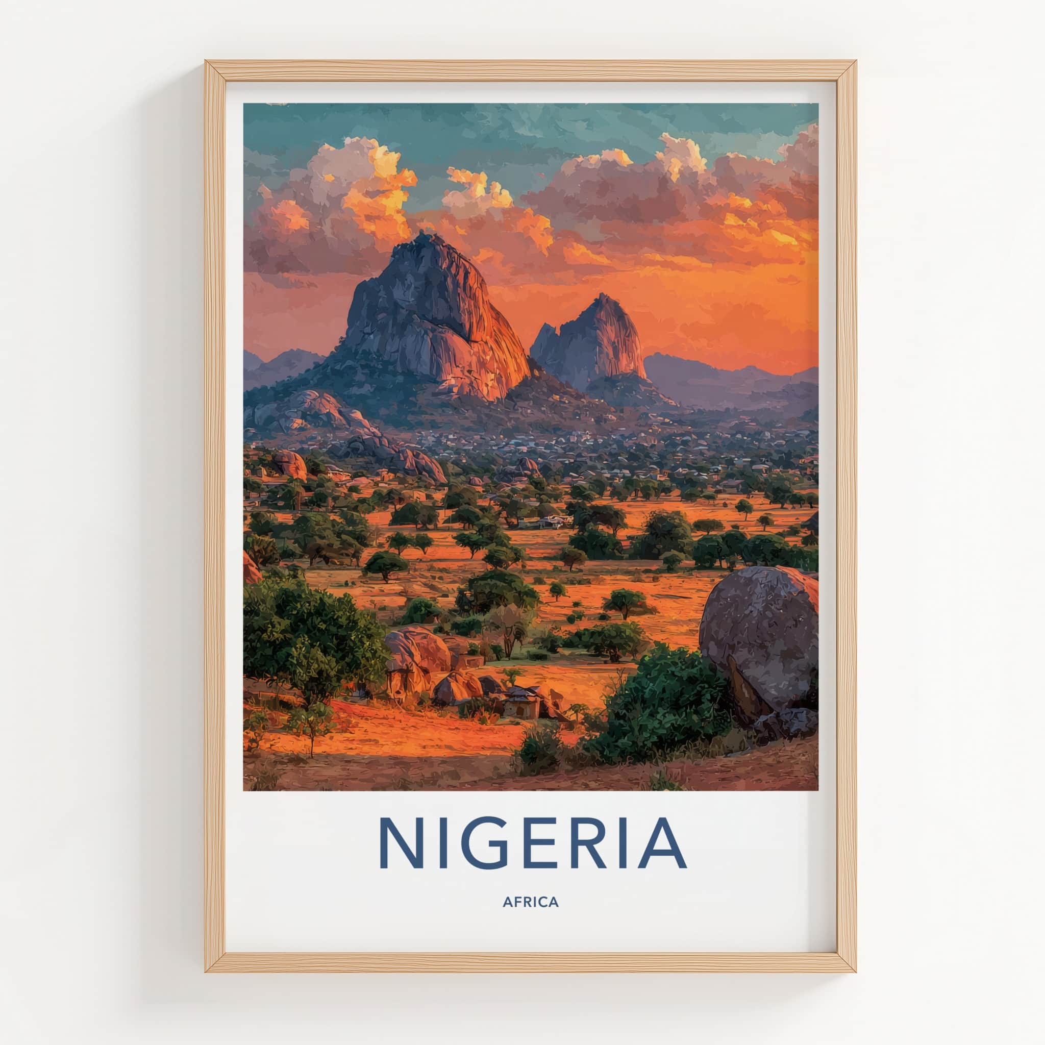 Nigeria Poster - Nigeria Travel Art - Sunset Mountain Village Home Decor