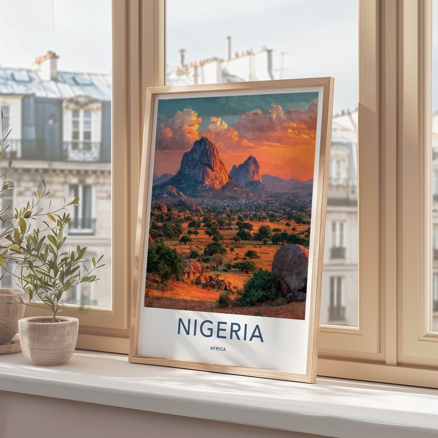 Nigeria Poster - Nigeria Travel Art - Sunset Mountain Village Home Decor