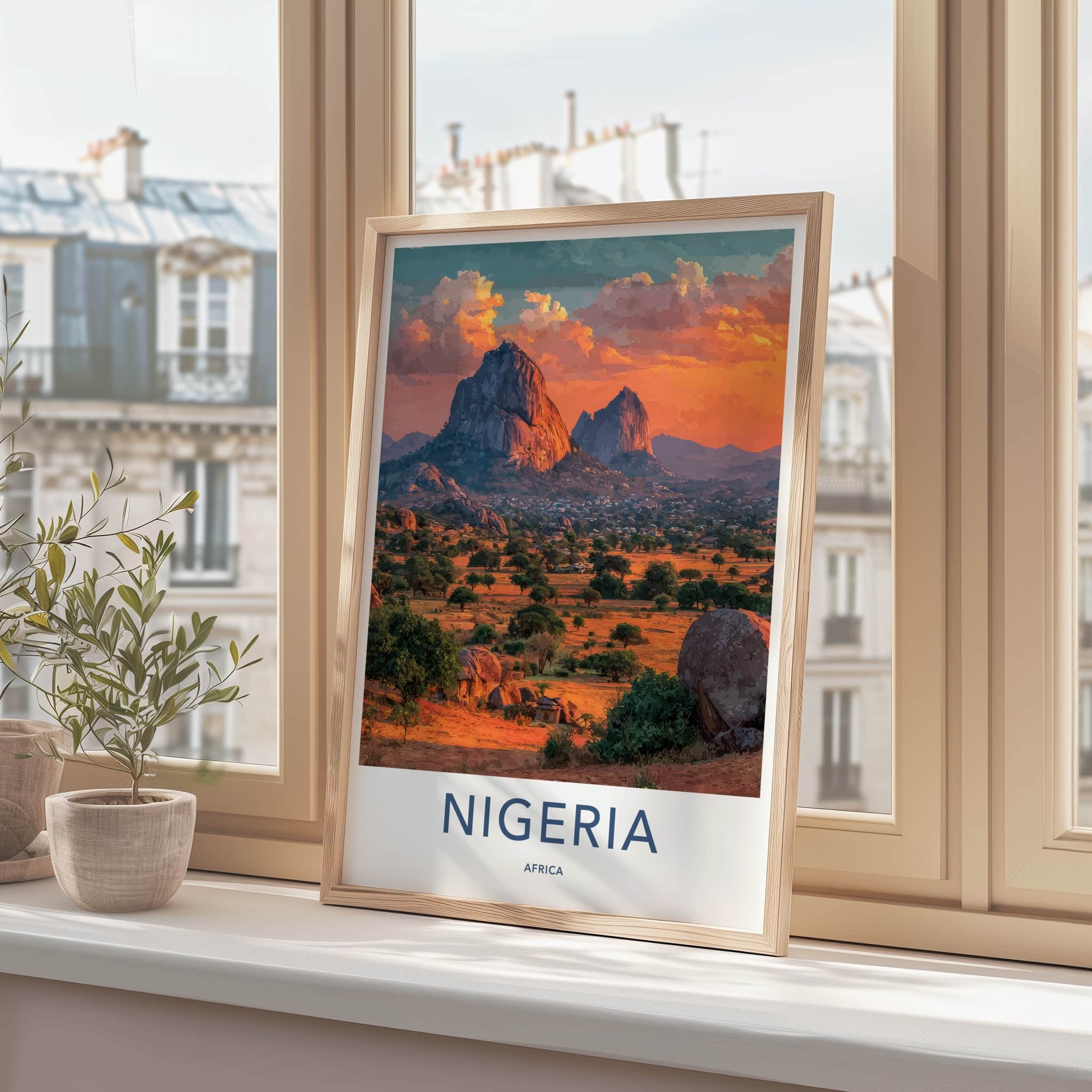 Nigeria Poster - Nigeria Travel Art - Sunset Mountain Village Home Decor