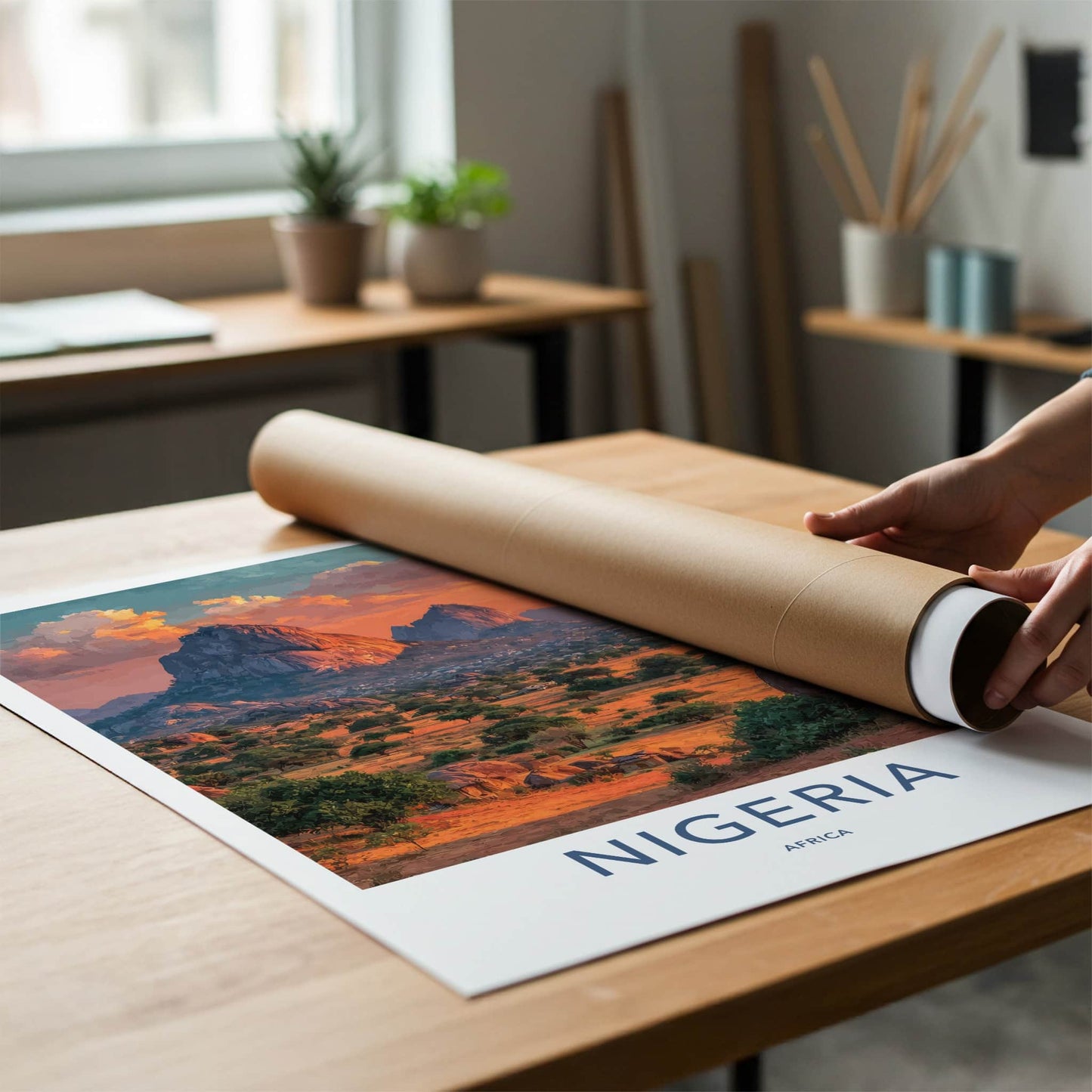Nigeria Poster - Nigeria Travel Art - Sunset Mountain Village Home Decor